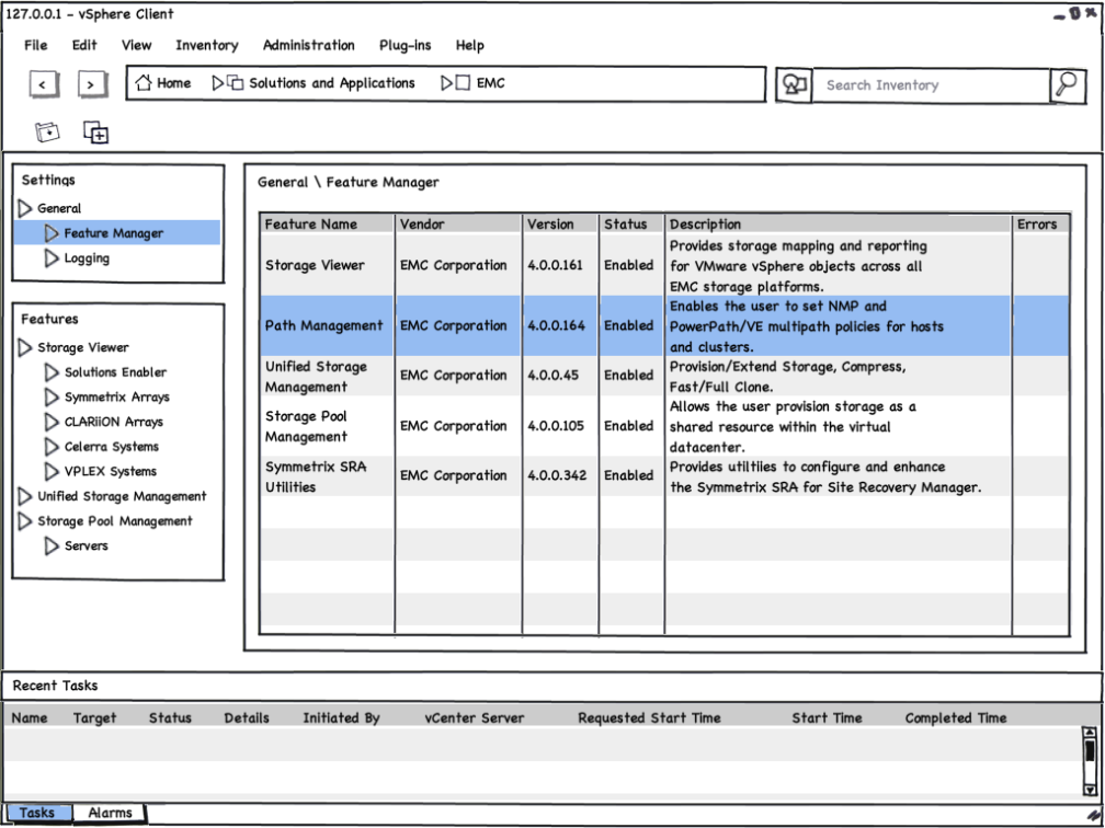 VSI 4.0 - Feature Manager - Mockup